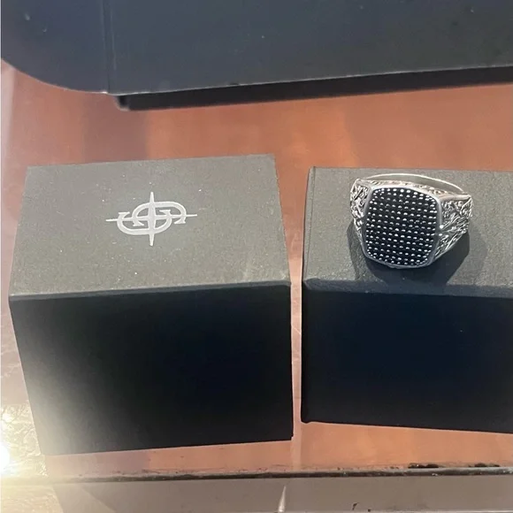 Sterling Silver Black Accent Men's Signet Ring - Picture 2 of 6